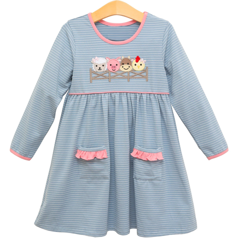 Preorder 11.29 MOQ 5 pcs GLD1426 Farm Animals Stripe Girl's Dress