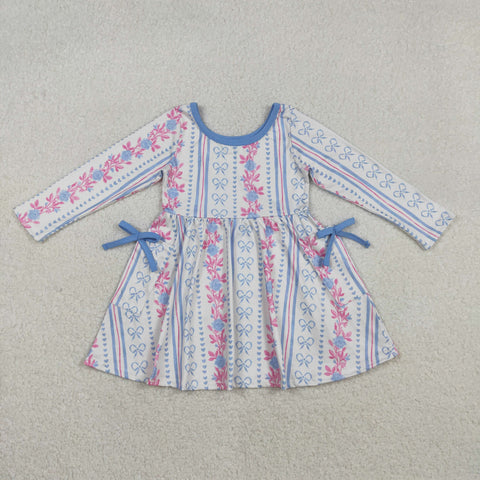 GLD1427 Flower Bows Blue Girl's Dress