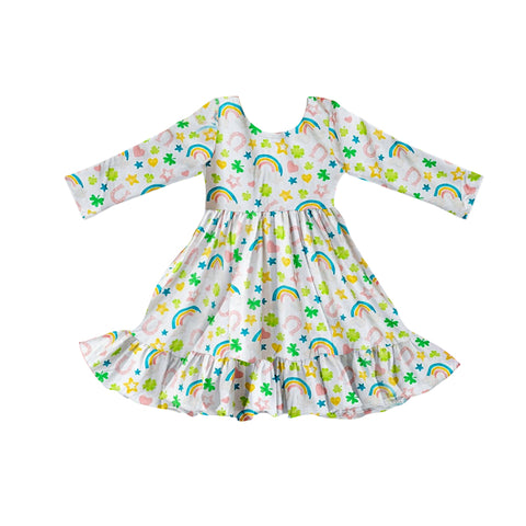 Preorder 12.01 MOQ 5 pcs GLD1430 St. Patrick Rainbow Girl's Dress