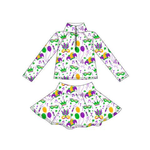 Preorder 12.03 MOQ 5 pcs GLD1432 Mardi Gras Yoga Girls Skorts Set