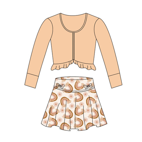 Preorder 12.03 MOQ 5 pcs GLD1462 Rainbow Flower Yoga Girls Skorts Set