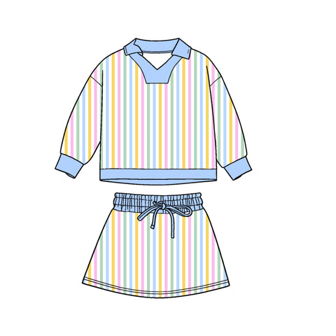Preorder 12.03 MOQ 5 pcs GLD1465 Colorful Stripe Girls Skorts Set