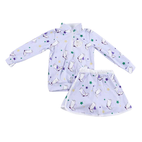 Preorder 12.04 MOQ 5 pcs GLD1468 Mardi Gras Boots Star Yoga Girls Skorts Set