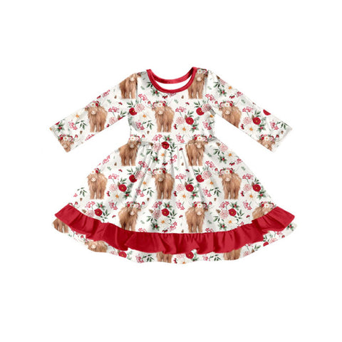 Preorder 12.04 MOQ 5 pcs GLD1470 Cow Flower Red Girl's Dress