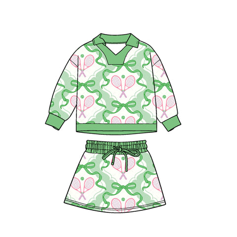 Preorder 12.05 MOQ 5 pcs GLD1471 Tennis Bows Green Girls Skorts Set
