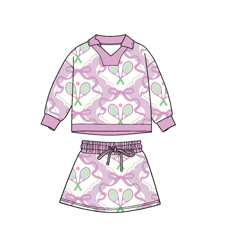 Preorder 12.05 MOQ 5 pcs GLD1472 Tennis Bows Purple Girls Skorts Set