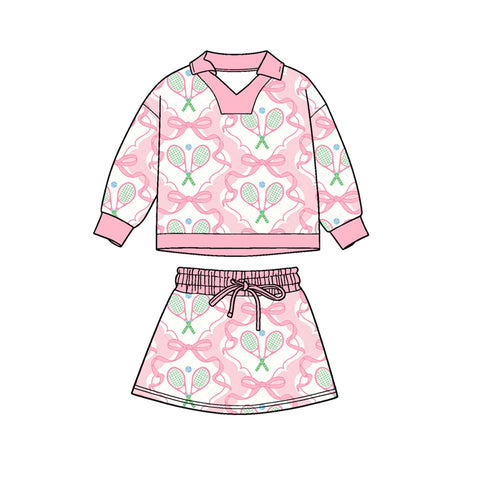 Preorder 12.05 MOQ 5 pcs GLD1473 Tennis Bows Pink Girls Skorts Set
