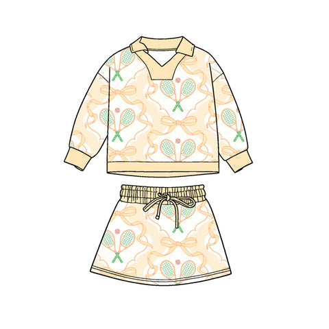 Preorder 12.05 MOQ 5 pcs GLD1475 Tennis Bows Yellow Girls Skorts Set