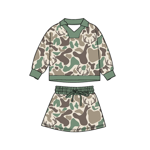 Preorder 12.05 MOQ 5 pcs GLD1477 Hunting Camo Girls Skorts Set