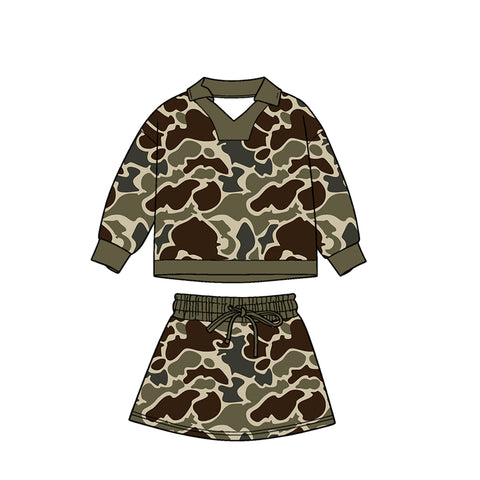 Preorder 12.05 MOQ 5 pcs GLD1479 Hunting Camo Girls Skorts Set