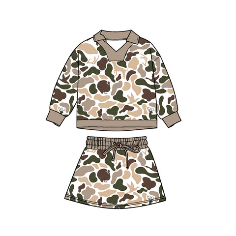 Preorder 12.05 MOQ 5 pcs GLD1480 Hunting Camo Girls Skorts Set