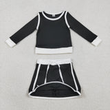 GLD1481 Solid Color Black Yoga Girls Skorts Set