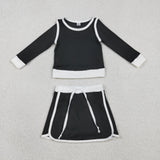 GLD1481 Solid Color Black Yoga Girls Skorts Set