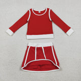GLD1482 Solid Color Red Yoga Girls Skorts Set