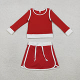GLD1482 Solid Color Red Yoga Girls Skorts Set