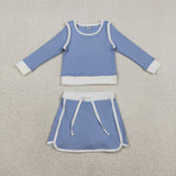 GLD1483 Solid Color Blue Yoga Girls Skorts Set