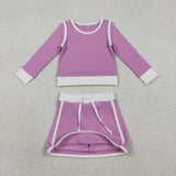 GLD1484 Solid Color Purple Yoga Girls Skorts Set