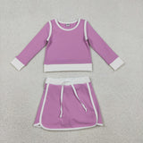 GLD1484 Solid Color Purple Yoga Girls Skorts Set