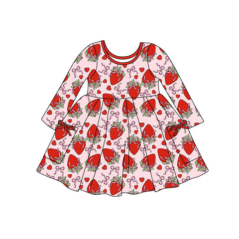 Preorder 12.08 MOQ 5 pcs Valentine's Day Strawberry Bows Girl's Dress