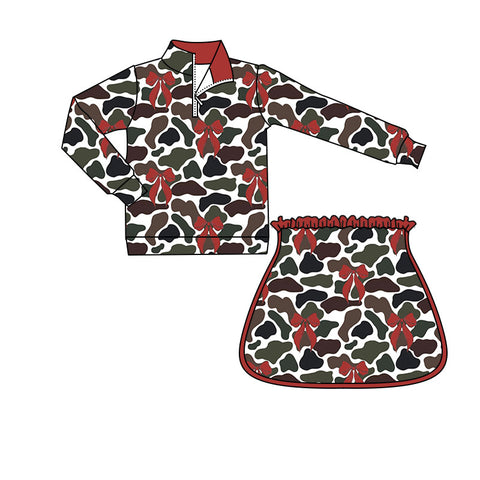 Preorder 12.08 MOQ 5 pcs GLD1495 Hunting Camo Bows Yoga Girls Skorts Set