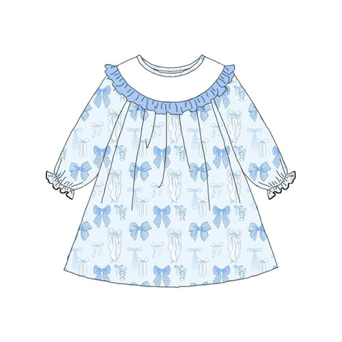 Preorder 12.08 MOQ 5 pcs GLD1497 Coquette Bows Blue Girl's Dress