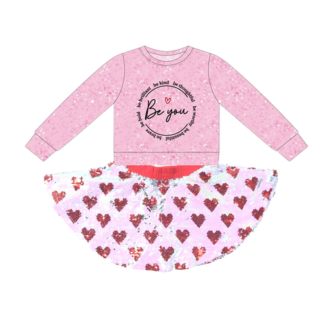 Preorder 12.12 MOQ 5 pcs GLD1501 Valentine's Day Be You Love Pink Girls Skirts Set