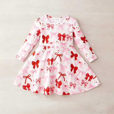 Preorder 12.28 MOQ 5 pcs Valentine's Day Love Bows Red Pink Girl's Dress