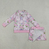 GLD1572 Flower Floral Pink Pullover Girls Skirt Shorts Set