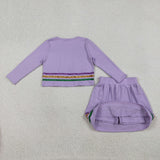 GLD1573 Mardi Gras Stripe Purple Girls Skorts Set