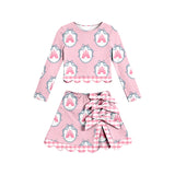 Preorder Samples GLD1601 Bows Castle Cute Scallop Edge Yoga Girls Skorts Set