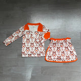 Preorder Samples GLD1602 Fall Flower Bows Pullover Yoga Girls Skorts Set