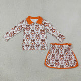 GLD1602 Fall Flower Bows Pullover Yoga Girls Skorts Set