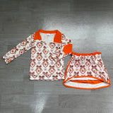 Preorder Samples GLD1602 Fall Flower Bows Pullover Yoga Girls Skorts Set