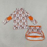 GLD1602 Fall Flower Bows Pullover Yoga Girls Skorts Set