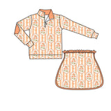 Preorder MOQ 5 pcs Autumn Flower Orange Pullover Girls Skorts Set
