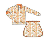 Preorder MOQ 5 pcs Autumn Flower Orange Pullover Girls Skorts Set