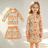 GLD1606  Fall Flower Orange Girls Skorts Set