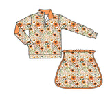 Preorder MOQ 5 pcs Autumn Flower Orange Pullover Girls Skorts Set