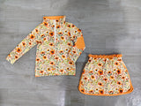 Preorder Samples GLD1606  Fall Flower Orange Girls Skorts Set