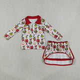GLD1608 Merry Christmas Green Animals Girls Skorts Set