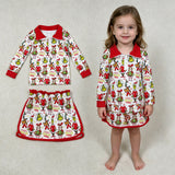 GLD1608 Merry Christmas Green Animals Girls Skorts Set