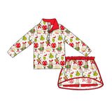 Preorder MOQ 5 pcs Each Style Christmas Green Animals Pullover Girls Skorts Set