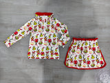 Preorder Samples GLD1608 Merry Christmas Green Animals Girls Skorts Set