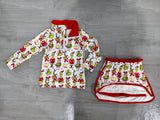 Preorder Samples GLD1608 Merry Christmas Green Animals Girls Skorts Set