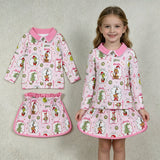 GLD1609 Christmas Green Animals Pink Girls Skorts Set