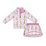 Preorder MOQ 5 pcs Each Style Christmas Green Animals Pullover Girls Skorts Set