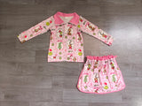 Preorder Samples GLD1609 Christmas Green Animals Pink Girls Skorts Set