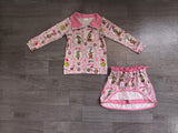 Preorder Samples GLD1609 Christmas Green Animals Pink Girls Skorts Set