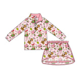 Preorder MOQ 5 pcs Each Style Christmas Green Animals Pullover Girls Skorts Set