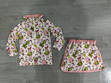 Preorder Samples GLD1610 Merry Christmas Green Animals Pink Girls Skorts Set